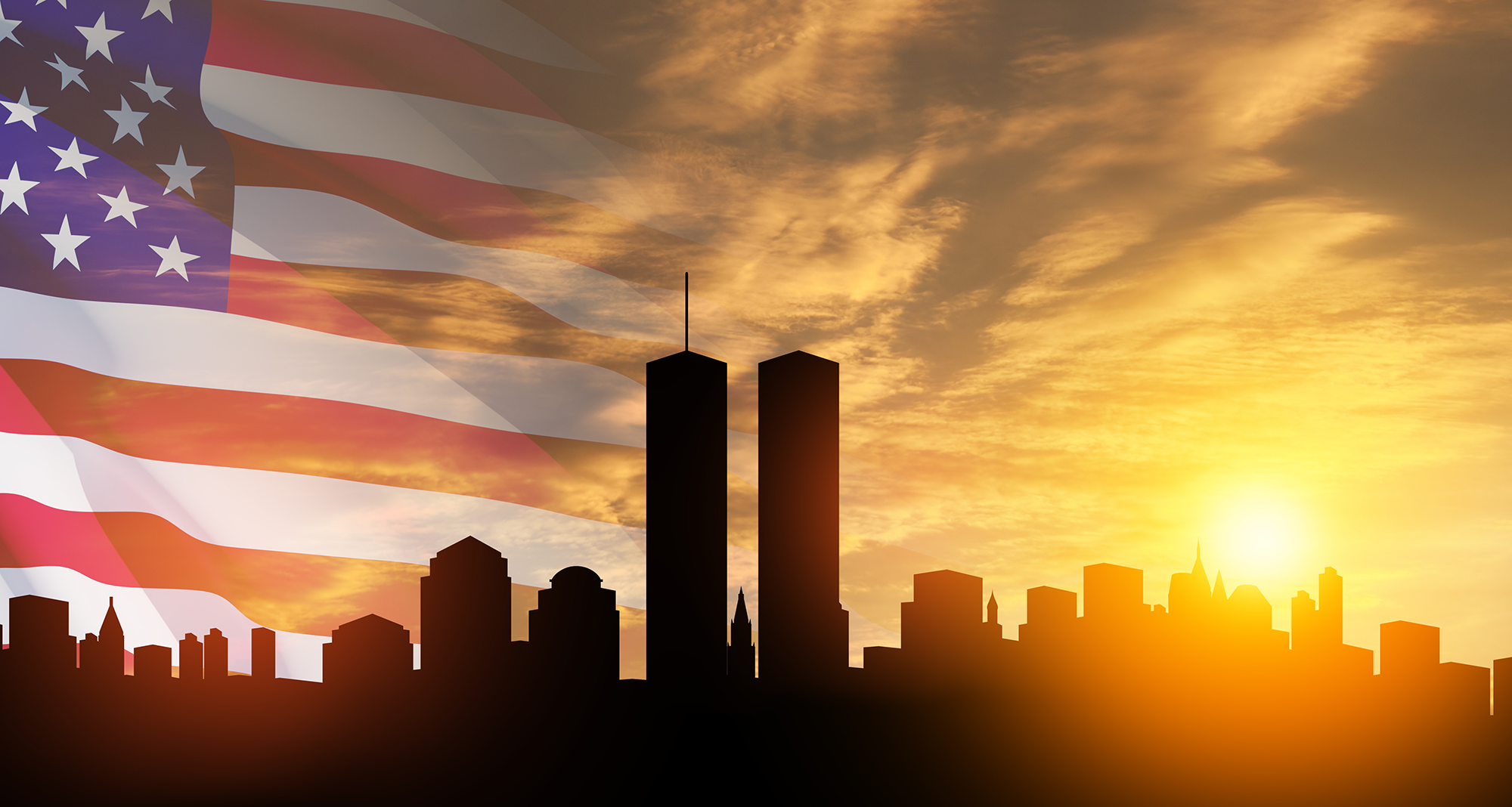 Twin Towers and Flag